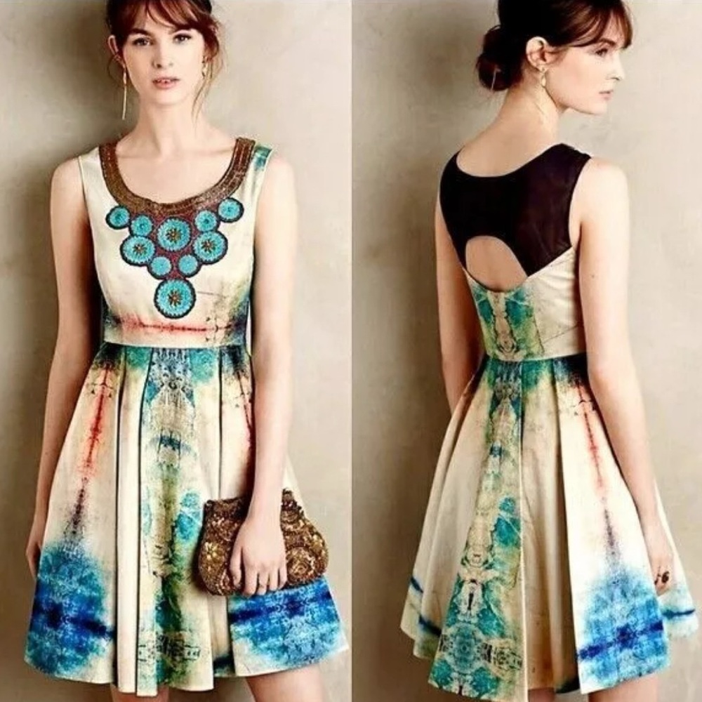 Anthropologie Bhanuni by Jyoti Dress Size 8 Beaded Embroidered Boho Chic Lined